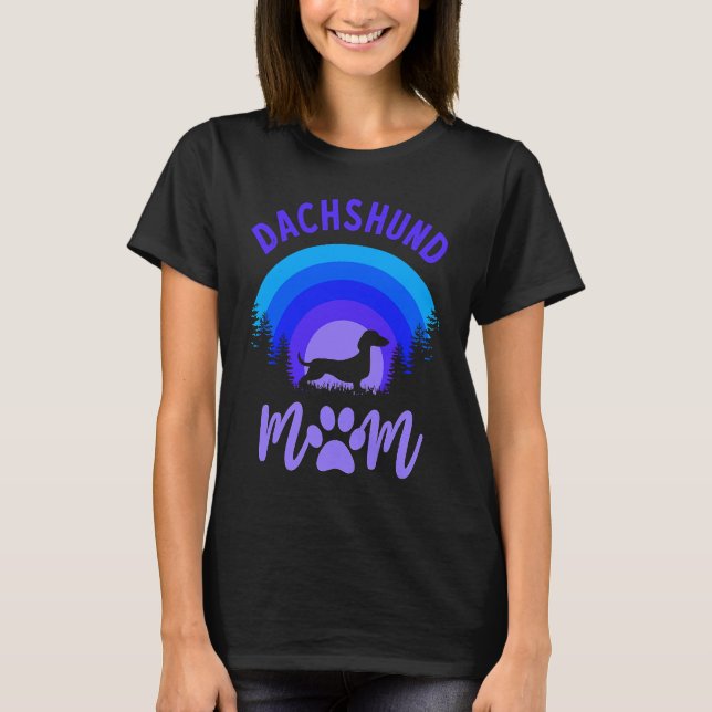 Dachshund Mom Purple Blue Sunset T-Shirt (Vorderseite)