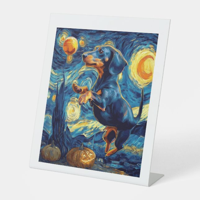 Dachshund of van gogh starry night halloween Funny Sockelschild (Vorderseite)