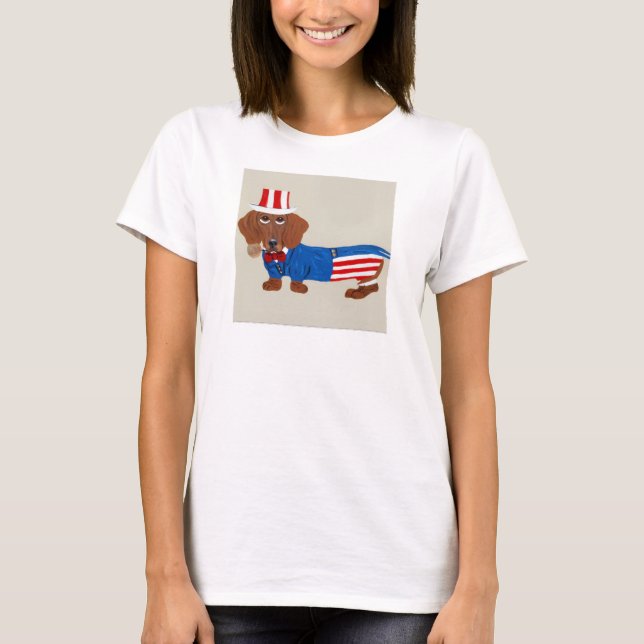 Dachshund Onkel Sam T-Shirt (Vorderseite)