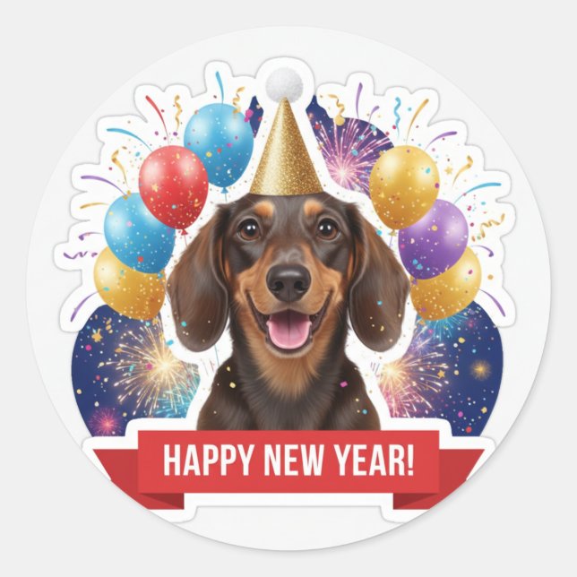 Dachshund Party Hat New Year Sticker (Vorderseite)
