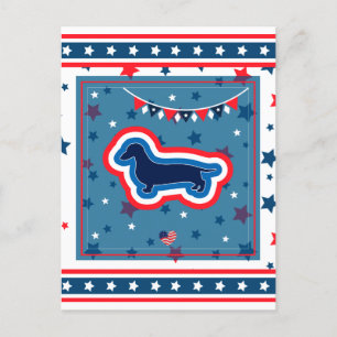 Dachshund Patriotisch Rot Weiß Und Blau 4. Juli Feiertagspostkarte