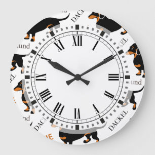 Dachshund Pattern Große Wanduhr