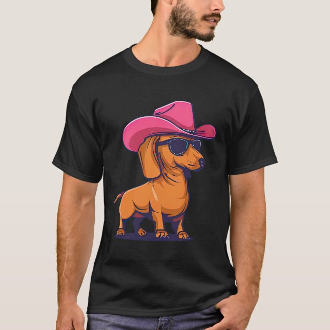 Dachshund Pink Cowboy Hat Wiener Sausage Dog Puppy T-Shirt (Vorderseite)