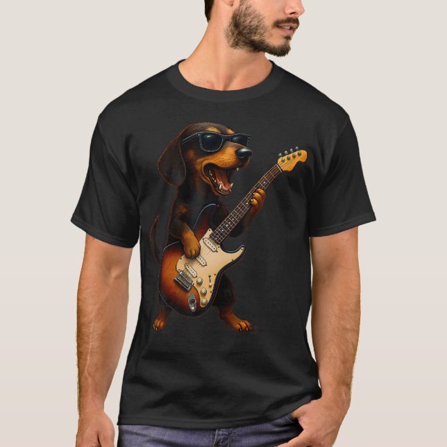 Dachshund Playing Guitar Rock Music Dog Lover Pet  T-Shirt (Vorderseite)
