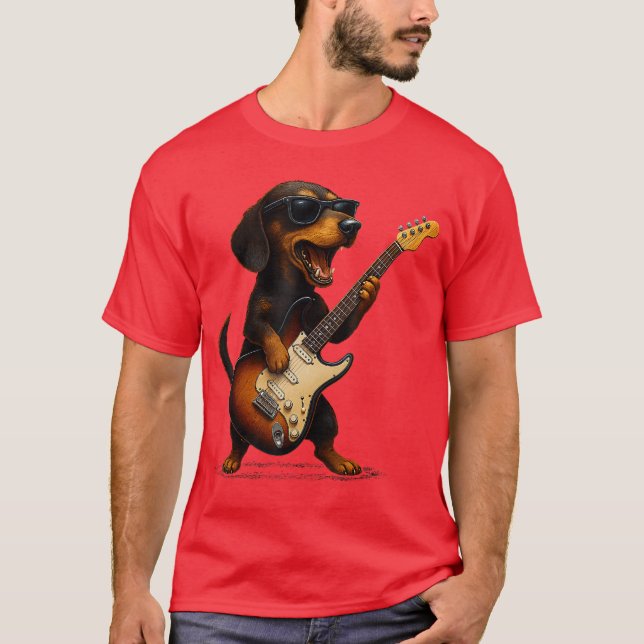 Dachshund Playing Guitar Rock Music Dog Lover Pet  T-Shirt (Vorderseite)