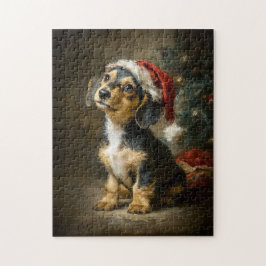 Dachshund Puppy Christmas Painting Puzzle