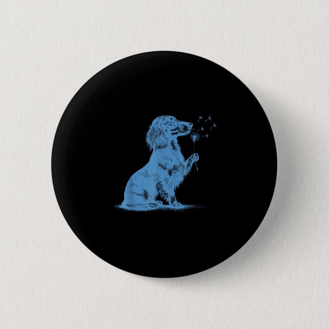 Dachshund pustet Wünsche Löwenzahn süßer Haustierl Button (Vorderseite)