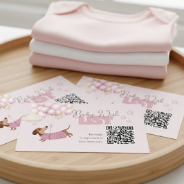 Dachshund QR Code Baby Registry Website Pink Begleitkarte