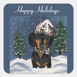 DACHSHUND QUADRATISCHER AUFKLEBER