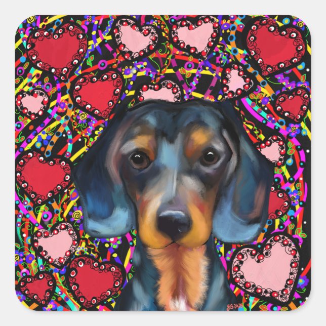 DACHSHUND QUADRATISCHER AUFKLEBER (Vorderseite)