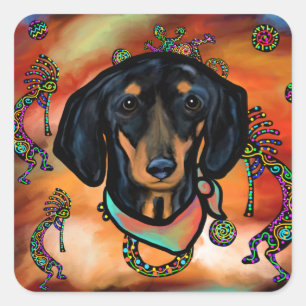 DACHSHUND QUADRATISCHER AUFKLEBER