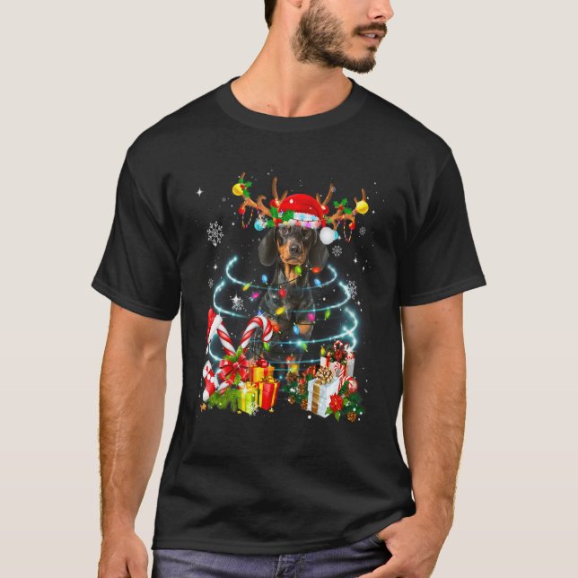 Dachshund Reindeer Christmas Tree Lights Pajama Do T-Shirt (Vorderseite)