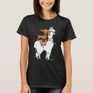 Dachshund Reitet Lama Leuchtet Weihnachtsmann Wei T-Shirt