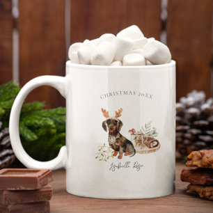 Dachshund-Rentier   Monogramm-Weihnachten Kaffeetasse
