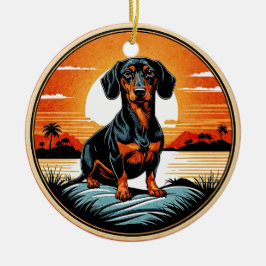 Dachshund Retro Sonnenuntergang Hunde Liebhaber Keramik Ornament