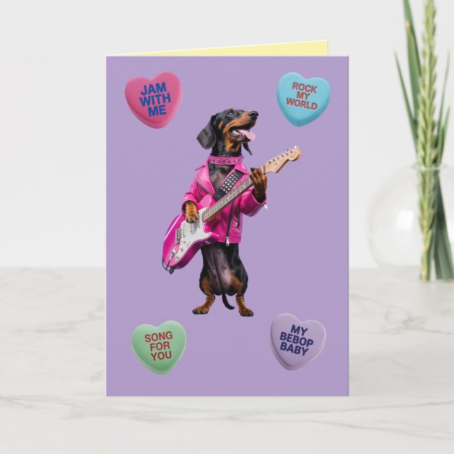 Dachshund Rocker Valentine Card Feiertagskarte (Vorderseite)