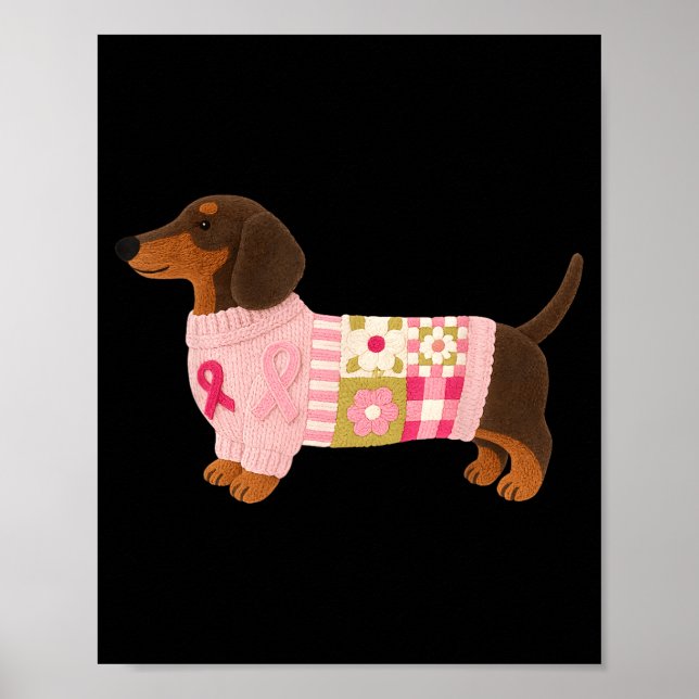 Dachshund rosa Band Brustkrebsbewusstsein  Poster (Vorne)