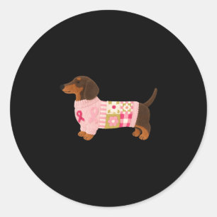 Dachshund rosa Band Brustkrebsbewusstsein  Runder Aufkleber