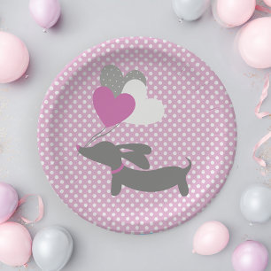 Dachshund Rosa Mädchen Baby Shower Papier Teller