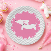 Dachshund Rosa Pappteller Doxie Babyparty