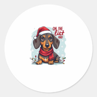Dachshund Santa auf der unartigen Liste Dachshund Runder Aufkleber