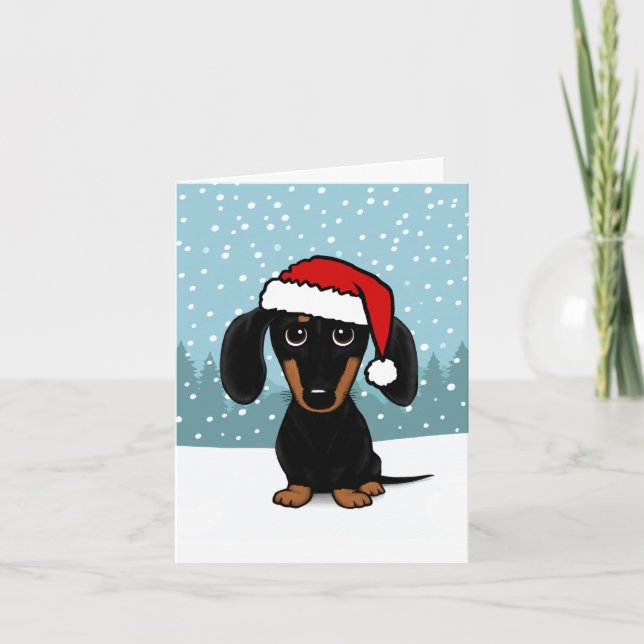 Dachshund Santa Black and Tan Wiener Dog Christmas Feiertagskarte (Vorderseite)
