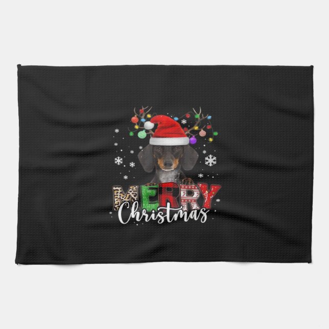Dachshund Santa Dog Merry Christmas Oversized T-Sh Geschirrtuch (Horizontal)