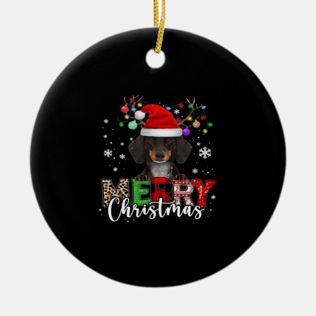Dachshund Santa Dog Merry Christmas Oversized T-Sh Keramik Ornament (Vorne)