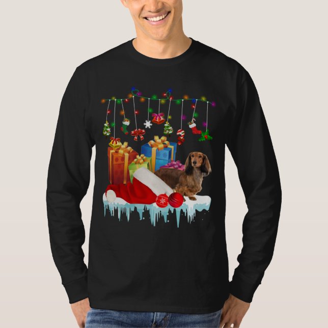 Dachshund Santa Hat Christmas Lights  Box T-Shirt (Vorderseite)