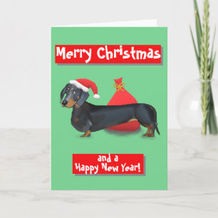 Dachshund Santa Merry Christmas & Happy New Year Karte