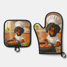 Dachshund "Sausage Dog" Ofenhandschuh & Topflappen-Set