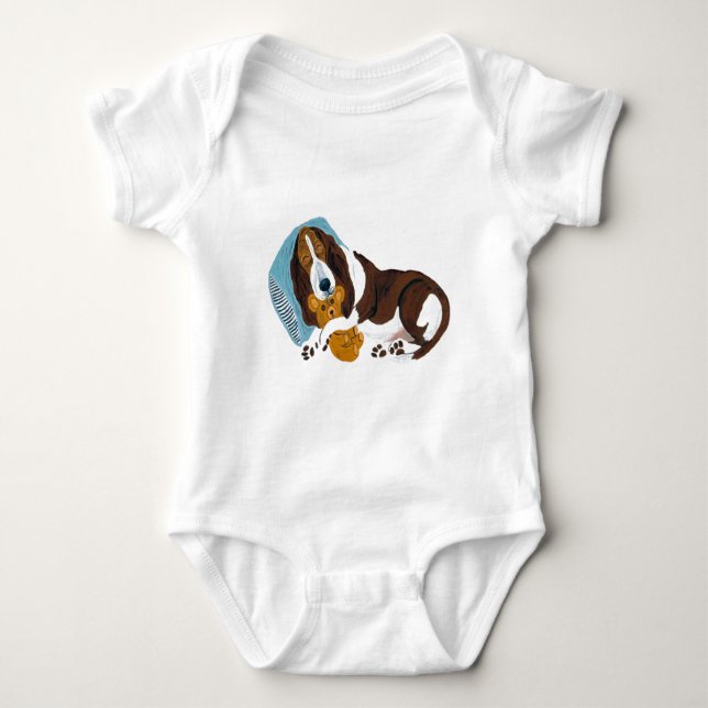 Dachshund schlafend mit Teddybären Baby Strampler (Vorderseite)