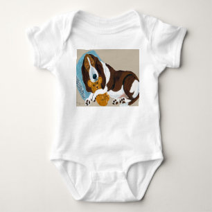 Dachshund schlafend mit Teddybären Baby Strampler