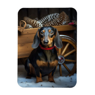 Dachshund Schneebedeckter Schlitten Weihnachtsdeko Magnet