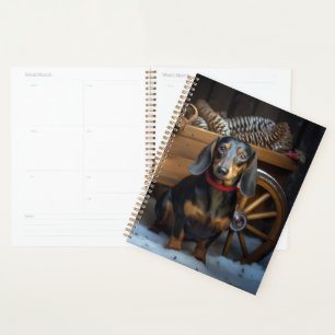 Dachshund Schneebedeckter Schlitten Weihnachtsdeko Planer