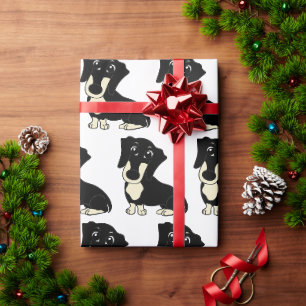 Dachshund Schwarz und Creme Cartoon Geschenkpapier