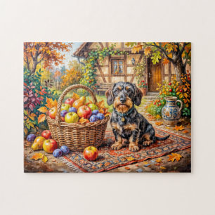 Dachshund sitzt neben Obstkorb Herbstbauernhof Puzzle