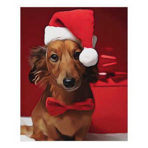 Dachshund sitzt vor einem Weihnachtsgeschenk Pos Fotodruck