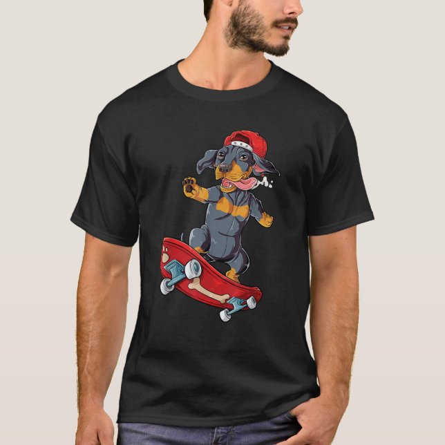 Dachshund Skateboard  Wiener Dog Funny Skateboardi T-Shirt (Vorderseite)