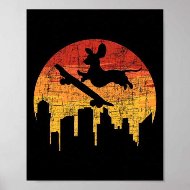 Dachshund Skateboarder - Skateboard fahrender Hund Poster (Vorne)