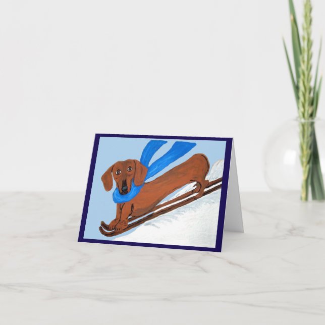 Dachshund Skifahren Einladung (Vorderseite)