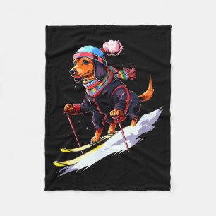 Dachshund Skifahren Hund Skifahrer Ski Winter Schn Fleecedecke
