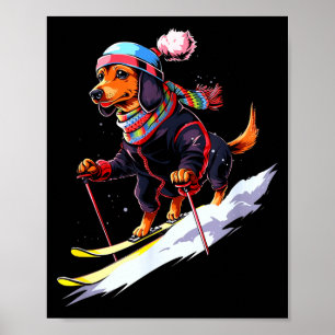 Dachshund Skifahren Hund Skifahrer Ski Winter Schn Poster