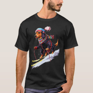Dachshund Skifahren Hund Skifahrer Ski Winter Schn T-Shirt