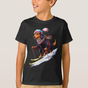 Dachshund Skifahren Hund Skifahrer Ski Winter Schn T-Shirt
