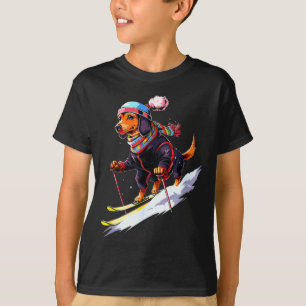 Dachshund Skifahren Hund Skifahrer Ski Winter Schn T-Shirt