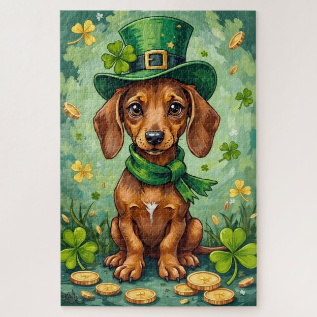Dachshund St. Patrick’s Day Glückshund Puzzle (Vertikal)