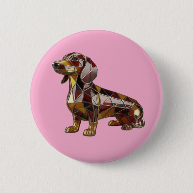 Dachshund Stained Glass Button (Vorderseite)