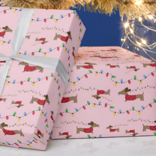 Dachshund stiehlt Weihnachtsbaumlichter Geschenkpa Geschenkpapier