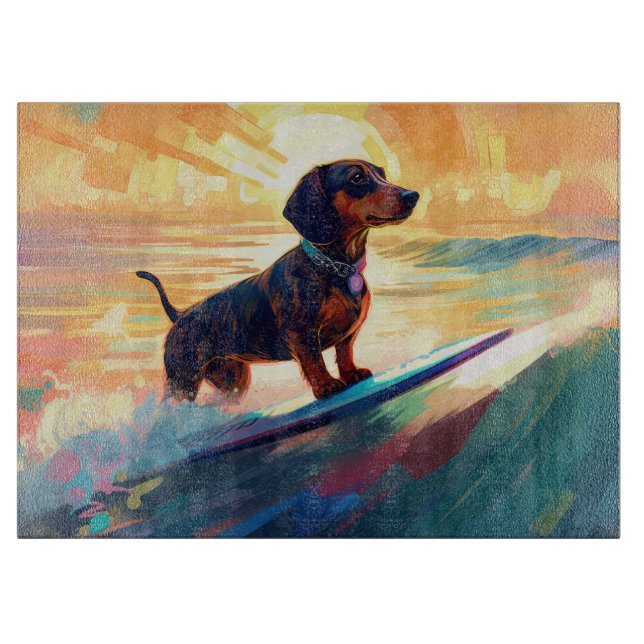 Dachshund-Strand-Surfing-Gemälde Schneidebrett (Vorderseite)
